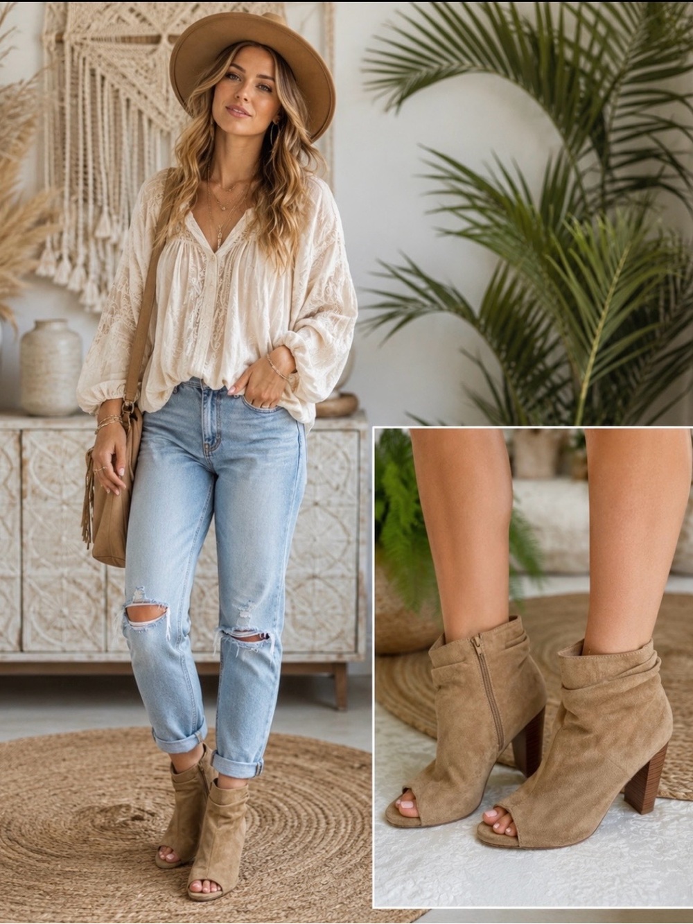 Shoedazzle brand tan faux suede ankle booties
